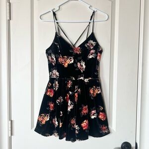 Black velvet floral romper with strappy details  by Xhilaration